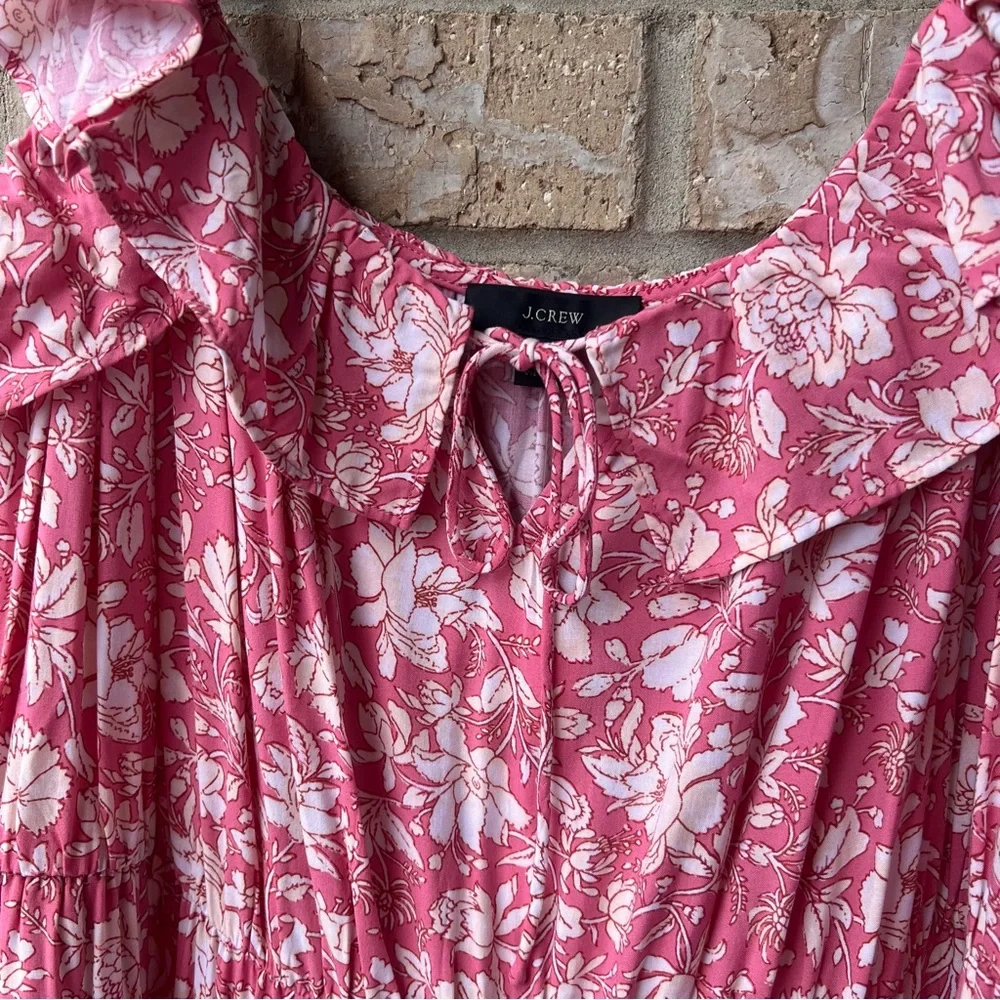 J. Crew Tiered Maxi Dress in Pink Dark Flamingo Tossed Floral